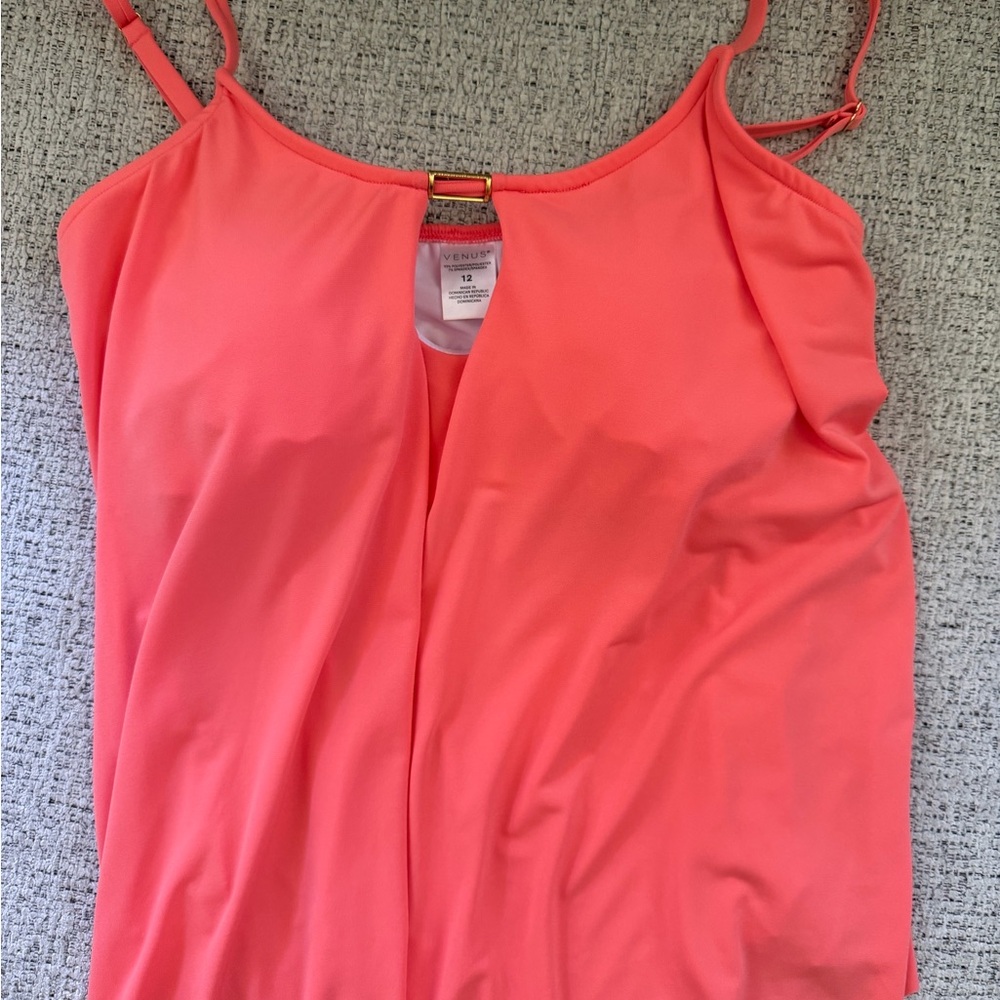 VENUS Coral Pink Spaghetti Strap Tankini with Front Keyhole